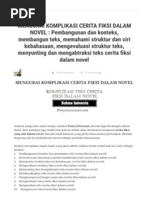 MENGURAI KOMPLIKASI CERITA FIKSI DALAM NOVEL _ Pembangunan Dan Konteks,  Membangun Teks, Memahami Struktur Dan Ciri Kebahasaan, Mengevaluasi  Struktur Teks, Menyunting Dan Mengabtraksi Teks Cerita Fiksi Dalam Novel -  Punya Wawasan | PDF