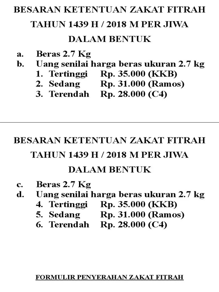 Besaran Ketentuan Zakat Fitrah | PDF