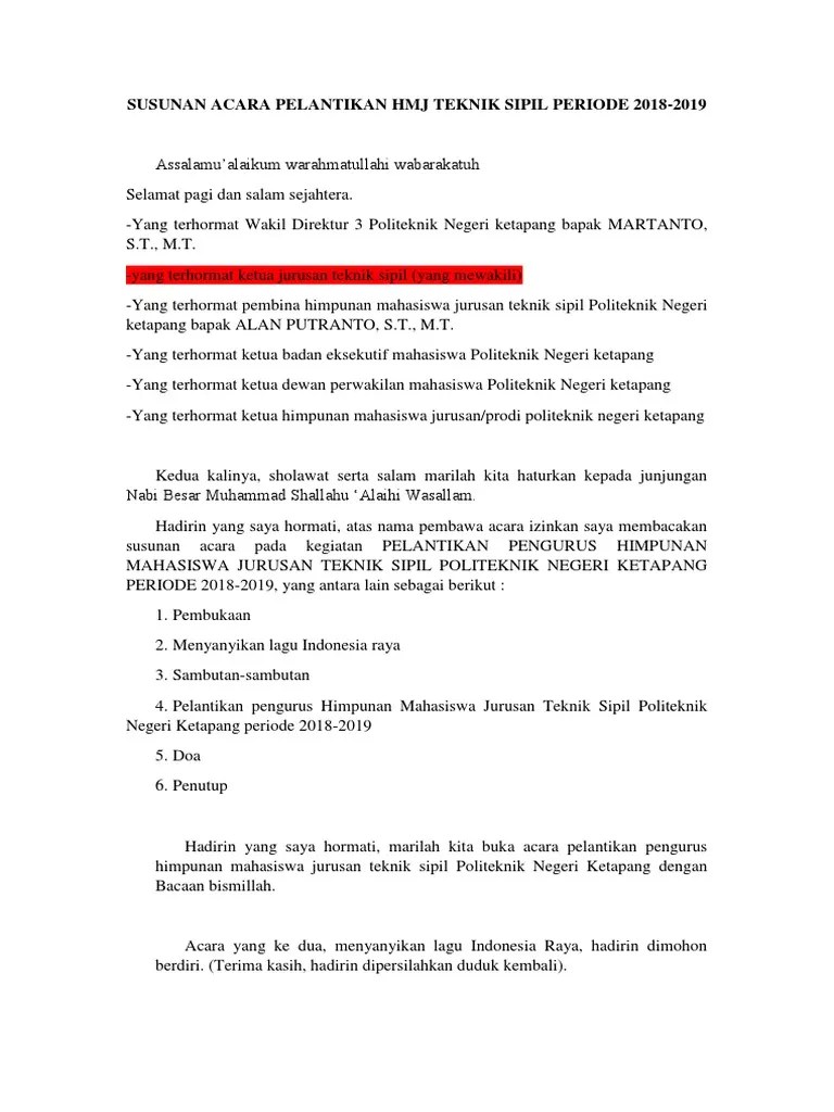 Susunan Acara Pelantikan HMJ Teknik Sipil Periode | PDF