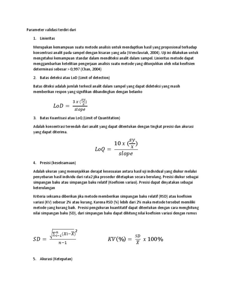 Parameter Validasi Akurasi Presisi DLL | PDF