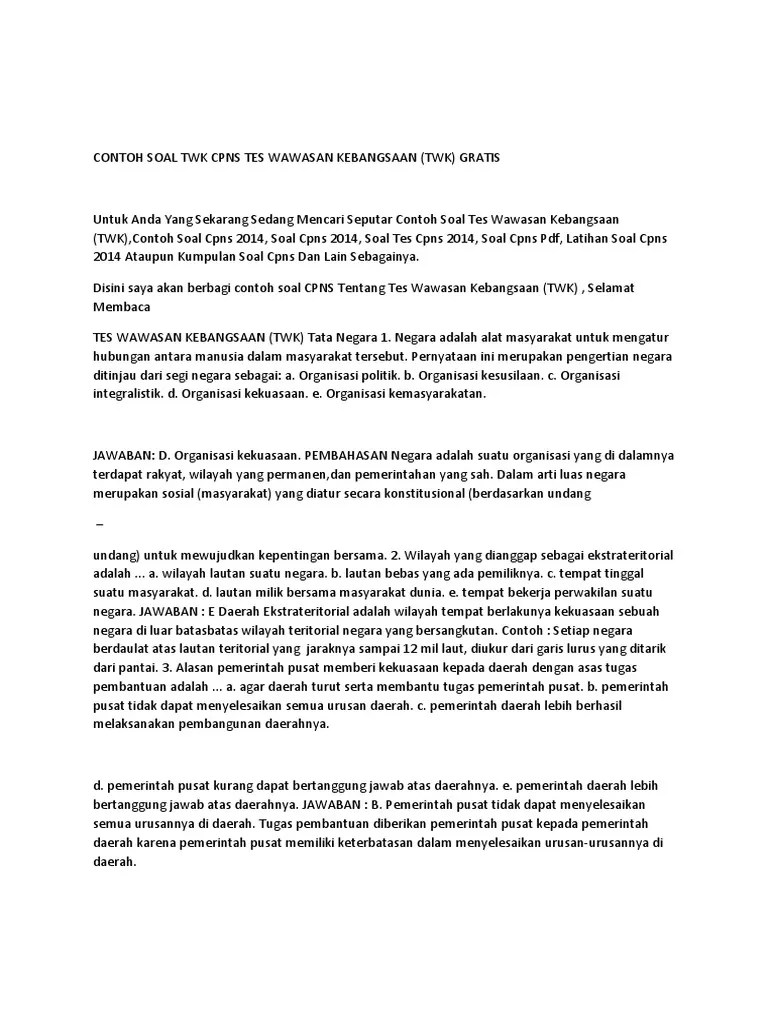 Contoh Soal TWK CPNS Tes Wawasan Kebangsaan | PDF