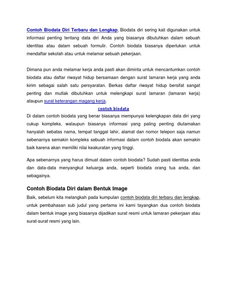 Contoh Biodata Diri Dalam Bahasa Inggris Berbentuk Paragraf