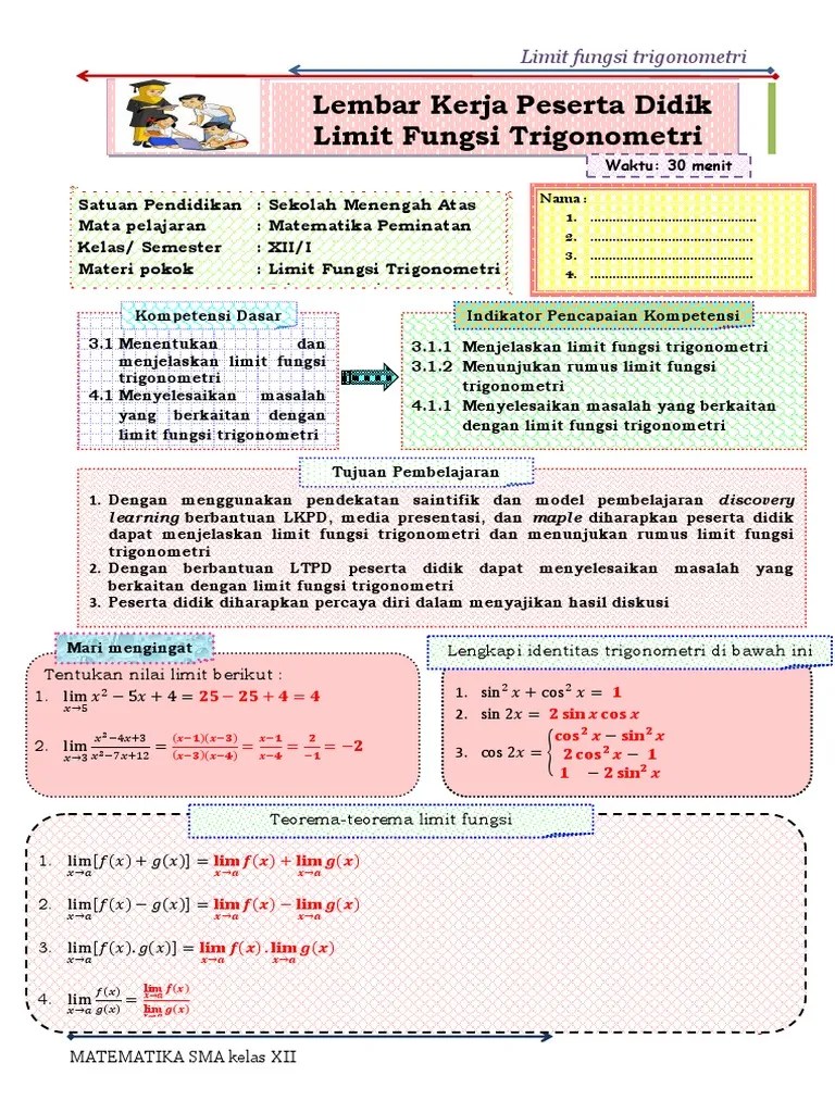 Limit Trigonometri Pdf Kelas 12