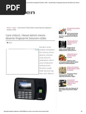 Cara Unlock - Reset Admin Mesin Absensi Fingerprint Solution x100c -  JakartaCitizen - Segudang Informasi Dan Berita Dari Jakarta | PDF