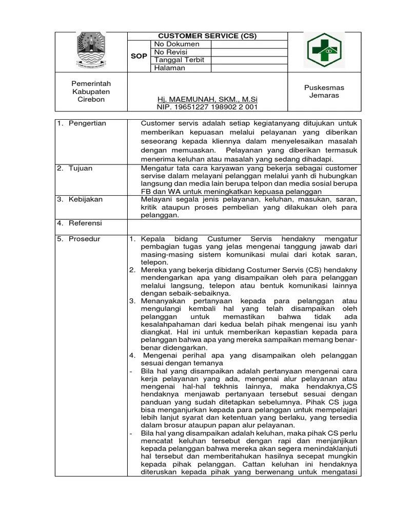 7.1.1.1. Sop Customer Service | PDF