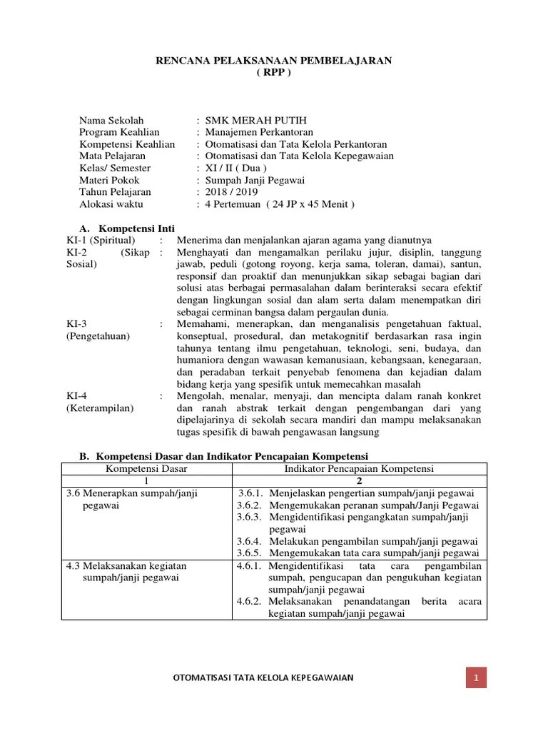 RPP Kepegawaian KD 3.6 Dan KD 4.6 | PDF