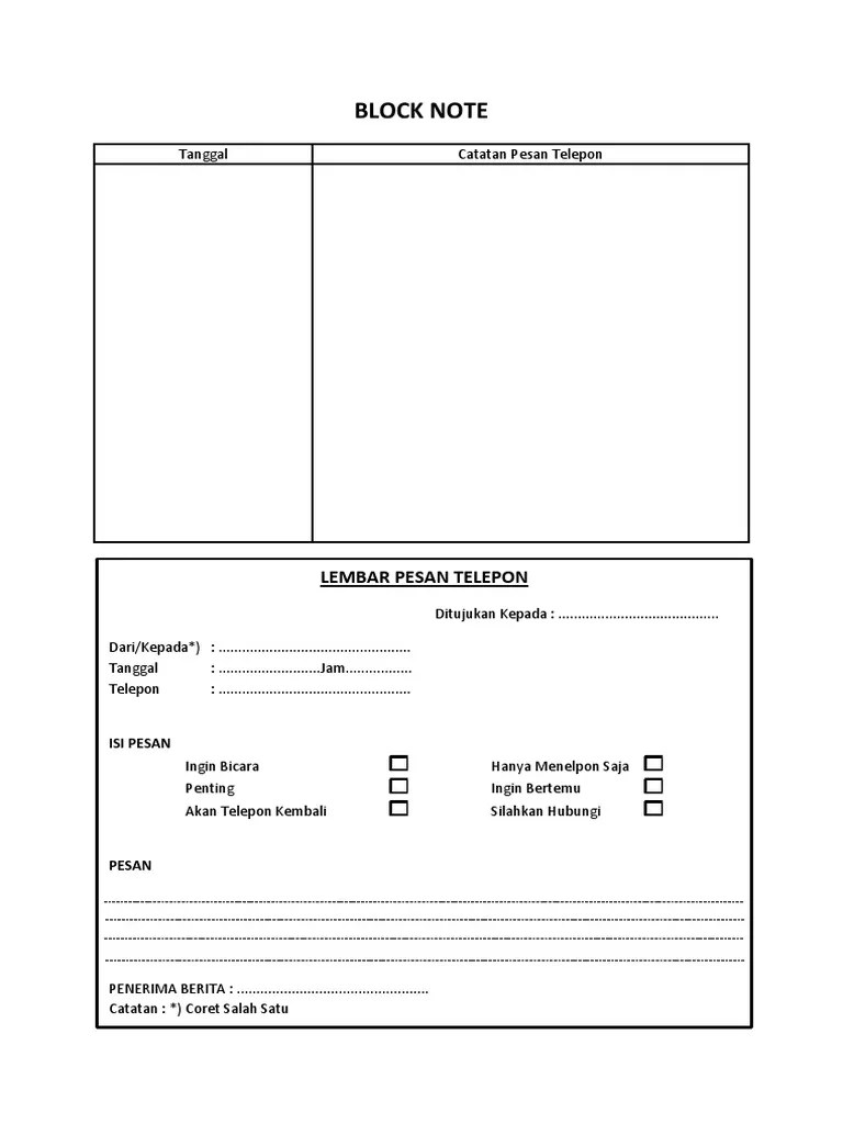 Contoh Format Lembar Pesan Telepon - Revisi Id