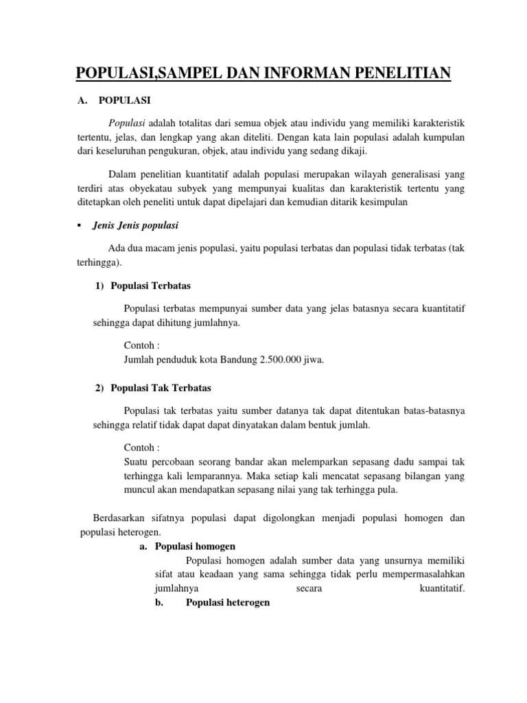 Jenis Jenis Populasi Dalam Penelitian