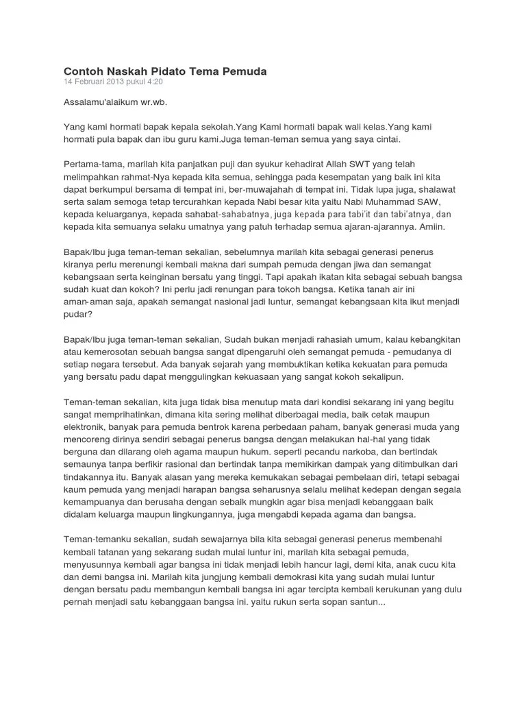 Contoh Ceramah Singkat Tentang Pemuda - Delinews Tapanuli