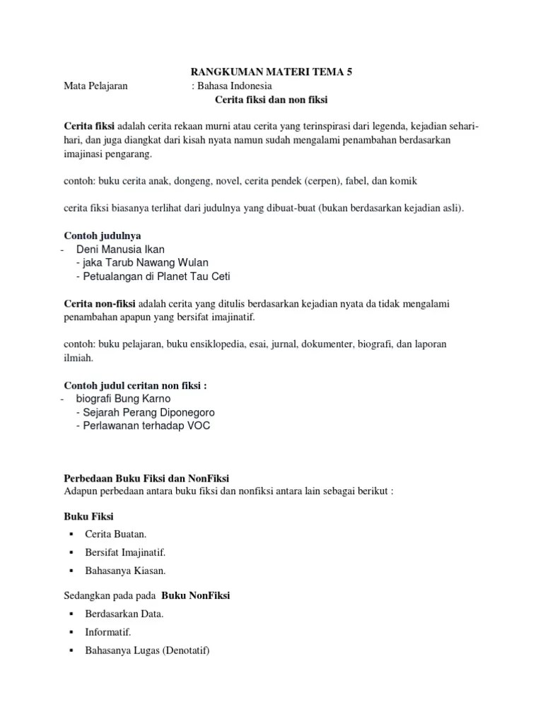 Rangkuman Materi Bahasa Indonesia Tema 5 | PDF