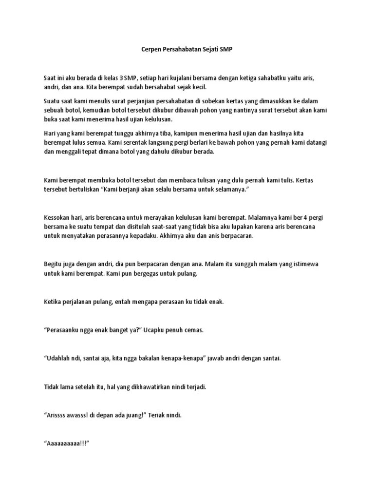 Cerpen Persahabatan Sejati SMP | PDF