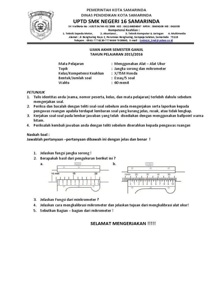 Soal Essay Alat Ukur Jangka Sorong - SOALNA