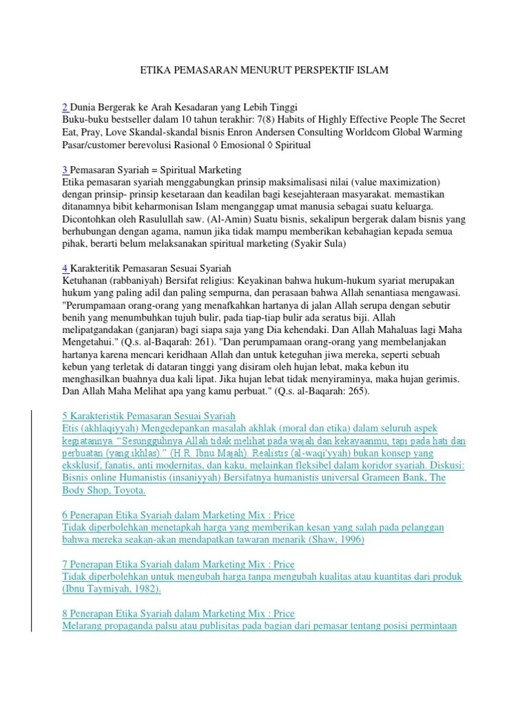 Etika Pemasaran Menurut Perspektif Islam | PDF