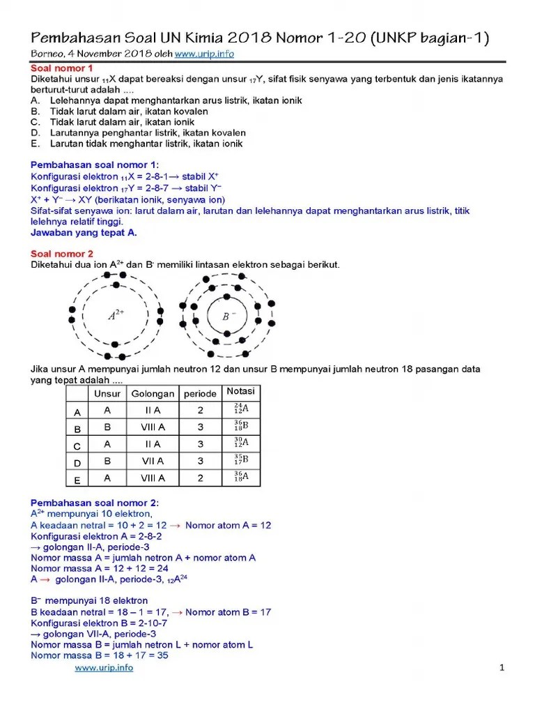 Pembahasan Soal UN Kimia 2018 LOW (UNKP Nomor 1-20) | PDF