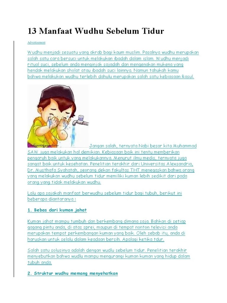 13 Manfaat Wuduk Sebelum Tidur | PDF