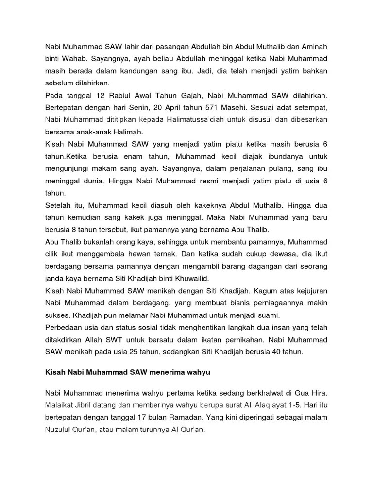 Kisah Nabi Muhammad SAW | PDF