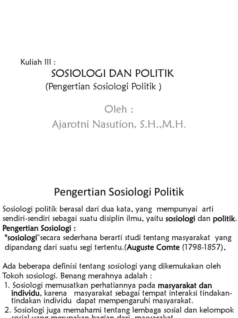 Kuliah III Peranan Sosiologi Politik | PDF