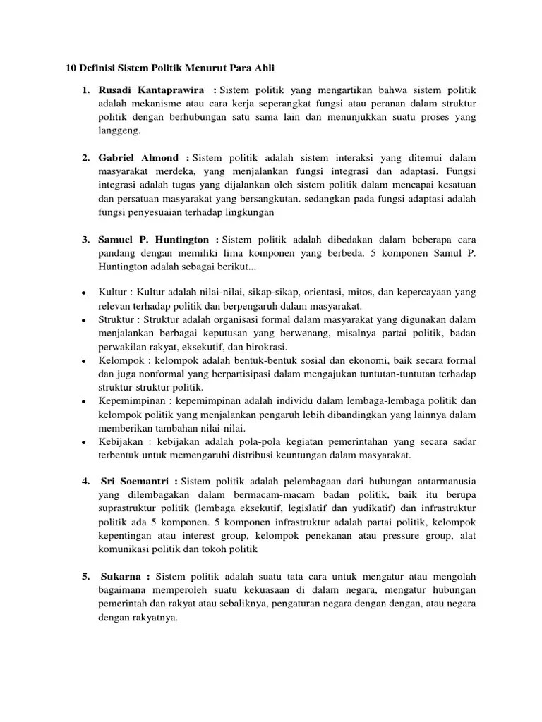 Jelaskan Pengertian Sistem Politik Menurut Pendapat Parah Ahli