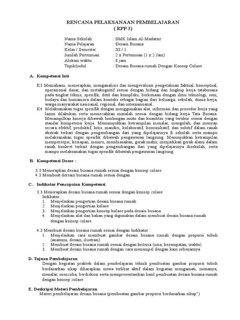 RPP 3 Desain Busana Rumah Kolase | PDF