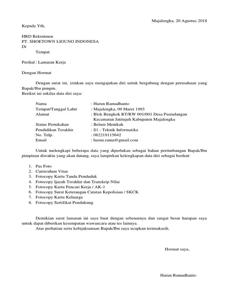 Contoh Surat Lamaran Kerja Di Pabrik Garmen - Nusagates