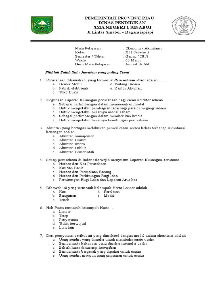 Soal Ujian Ekonomi Akuntansi 2018