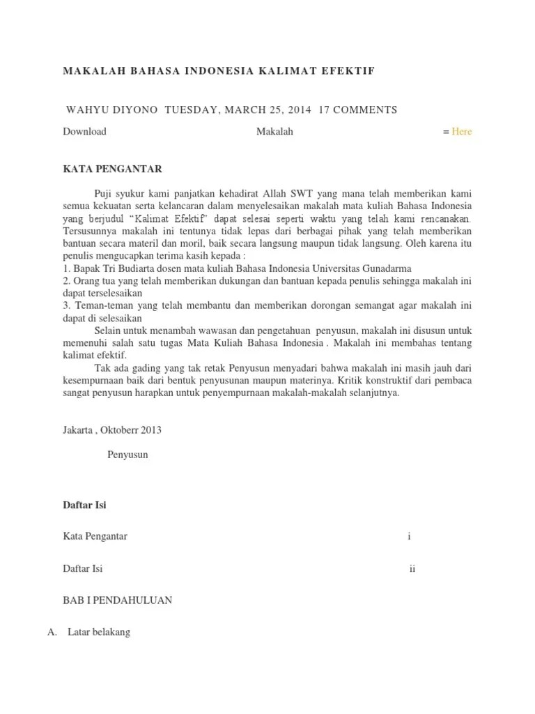 Makalah Bahasa Indonesia Kalimat Efektif | PDF