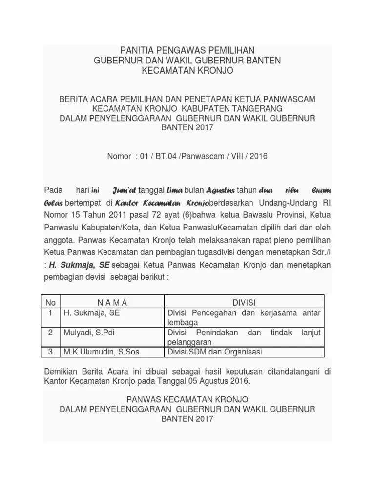 Berita Acara Pemilihan Ketua Panwascam | PDF