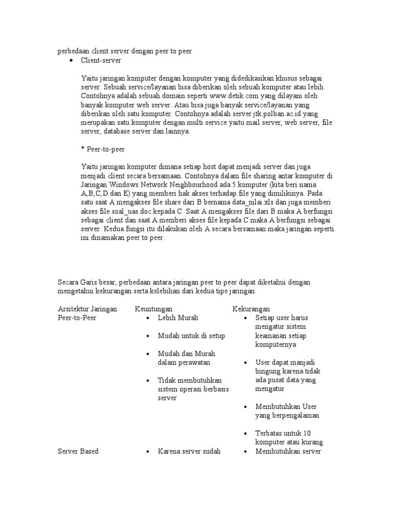 Perbedaan Client Server Dengan Peer To Peer