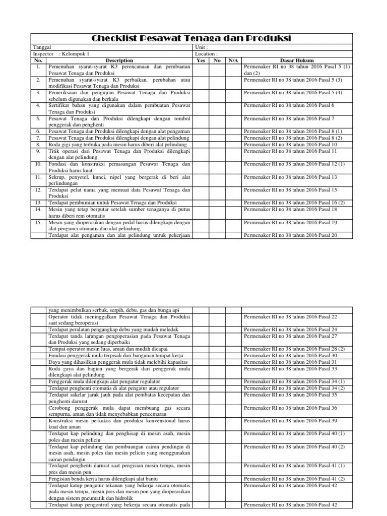 1273 - Checklist Pesawat Tenaga Dan Produksi | PDF