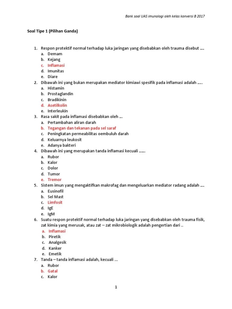 Bank Soal UAS Imunologi - Konv B 17 | PDF