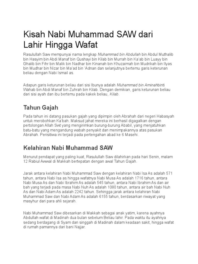 Kisah Nabi Muhammad SAW Dari Lahir Hingga Wafat | PDF