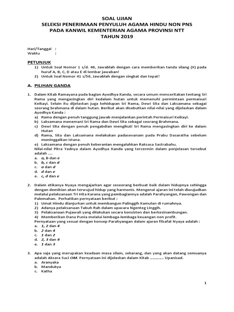 Contoh Soal Ujian Calon Penyuluh Non Pns Hindu | PDF