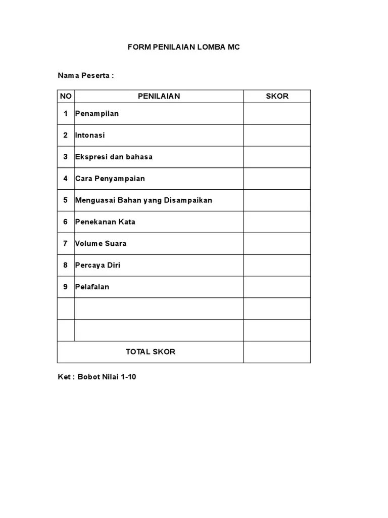 Format Penilaian Lomba Mc – Beinyu.com