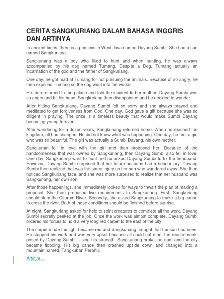 Teks Sangkuriang Dalam Bahasa Inggris Dan Artinya - Berbagai Teks Penting