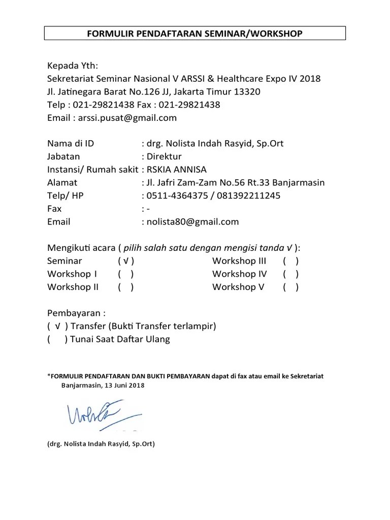 Formulir Pendaftaran Seminar DRG - Nolista | PDF