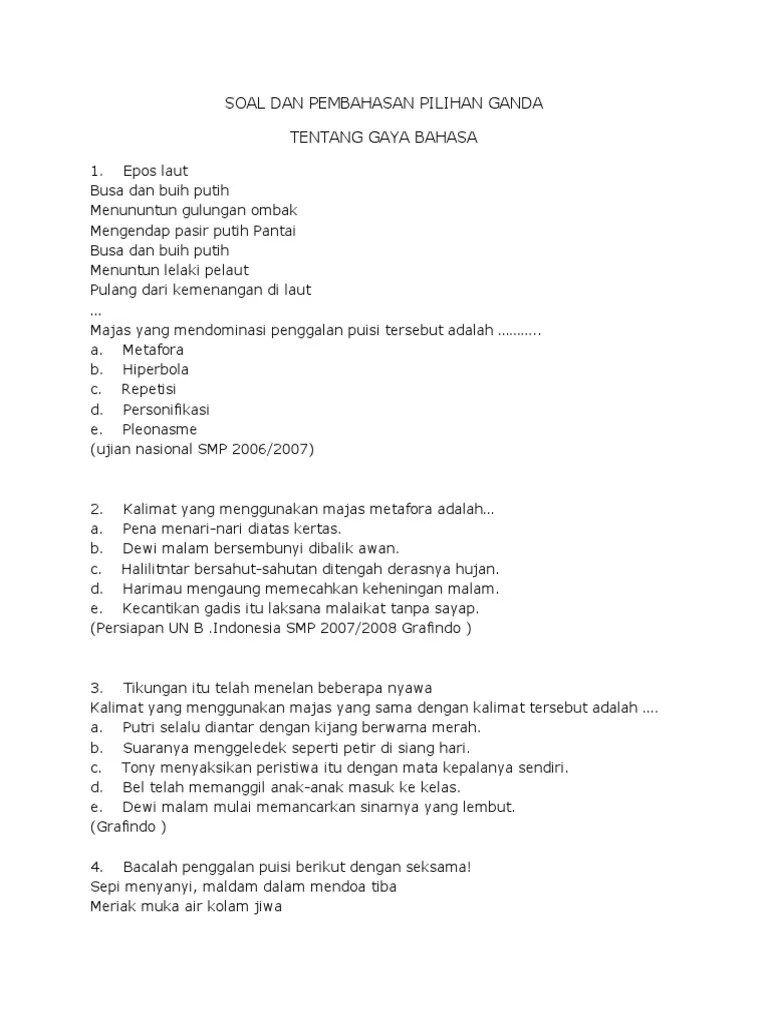 Berikut Ini Kalimat Yang Mengandung Majas Metafora Adalah