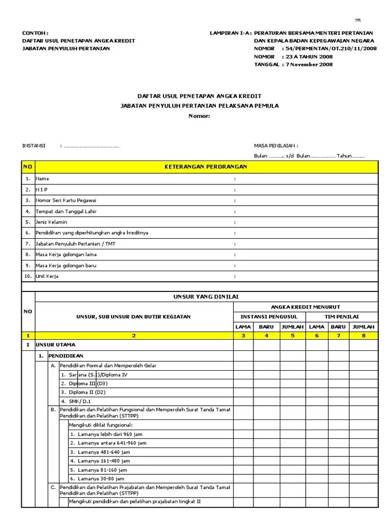 Blangko Isian Usulan Angka Kredit Penyuluh Pertanian | PDF