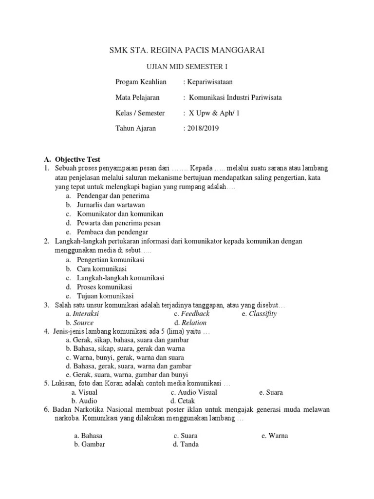 Soal Dan Jawaban Industri Perhotelan Kelas 11 Semester 2