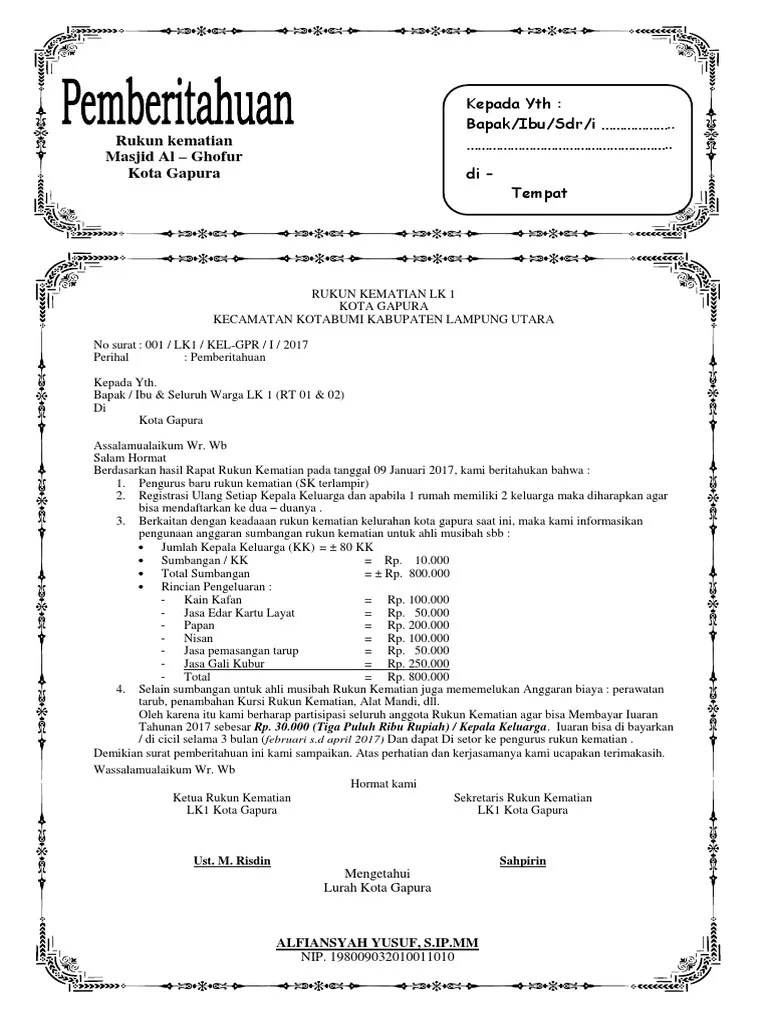 Contoh Surat Pengumuman Kematian - Contoh Surat Surat Terbaru