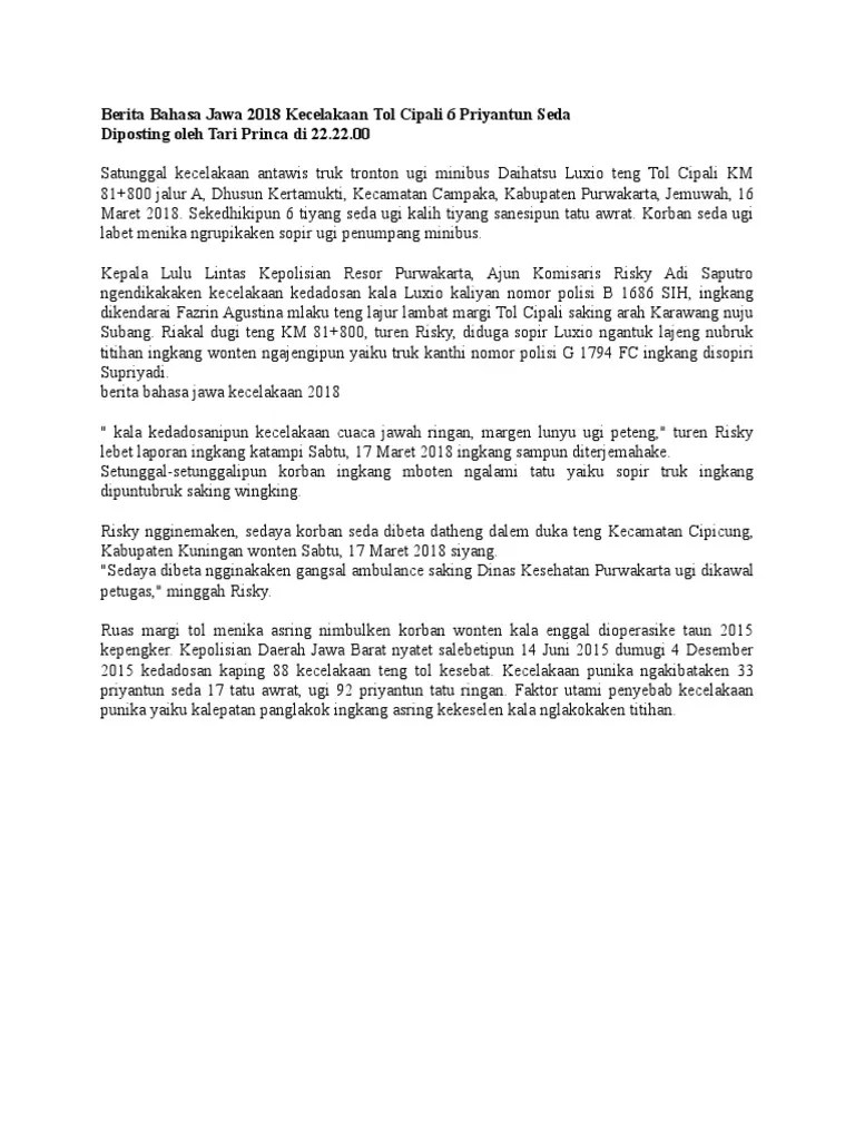 Contoh pawarta bahasa jawa kecelakaan - Angkoo