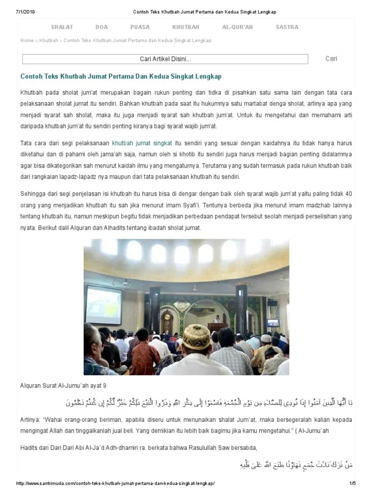 Contoh Teks Khutbah Jumat Pertama Dan Kedua Singkat Lengkap | PDF