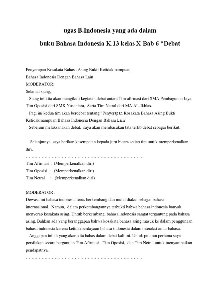Kunci Jawaban Bahasa Indonesia Tentang Debat