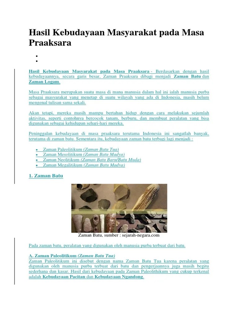 Hasil Kebudayaan Masyarakat Pada Masa Praaksara