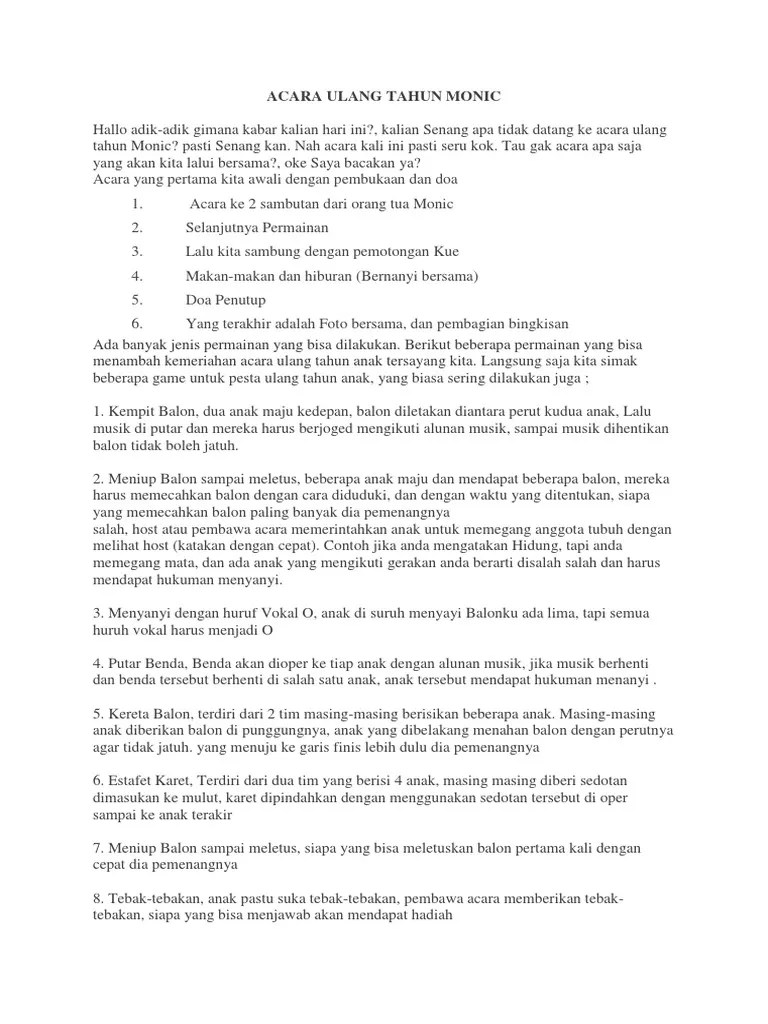 Acara Ulang Tahun Monic | PDF