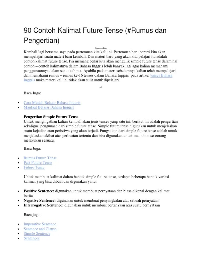 Aaaaaaa90 Contoh Kalimat Future Tense | PDF | Bahasa Indonesia | Hubungan  Sintaksis