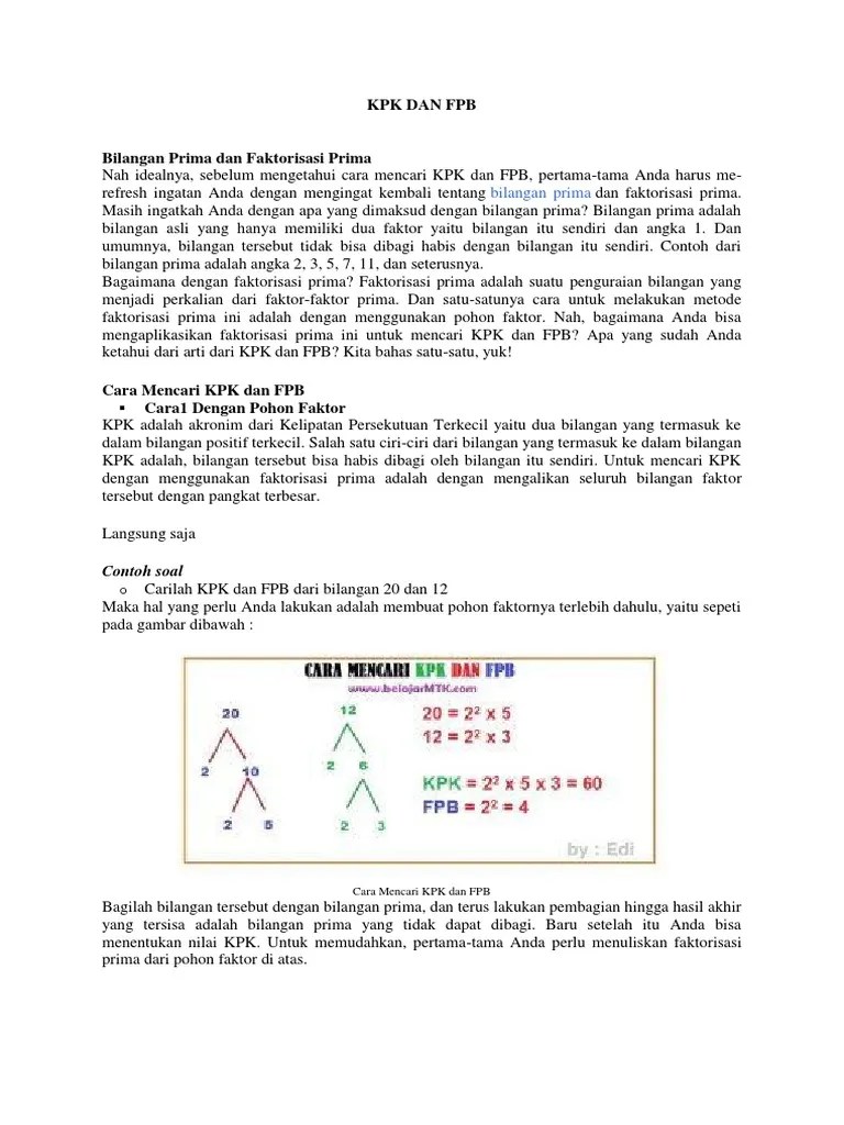 Cara Mengerjakan Fpb Dan Kpk Dengan Pohon Faktor