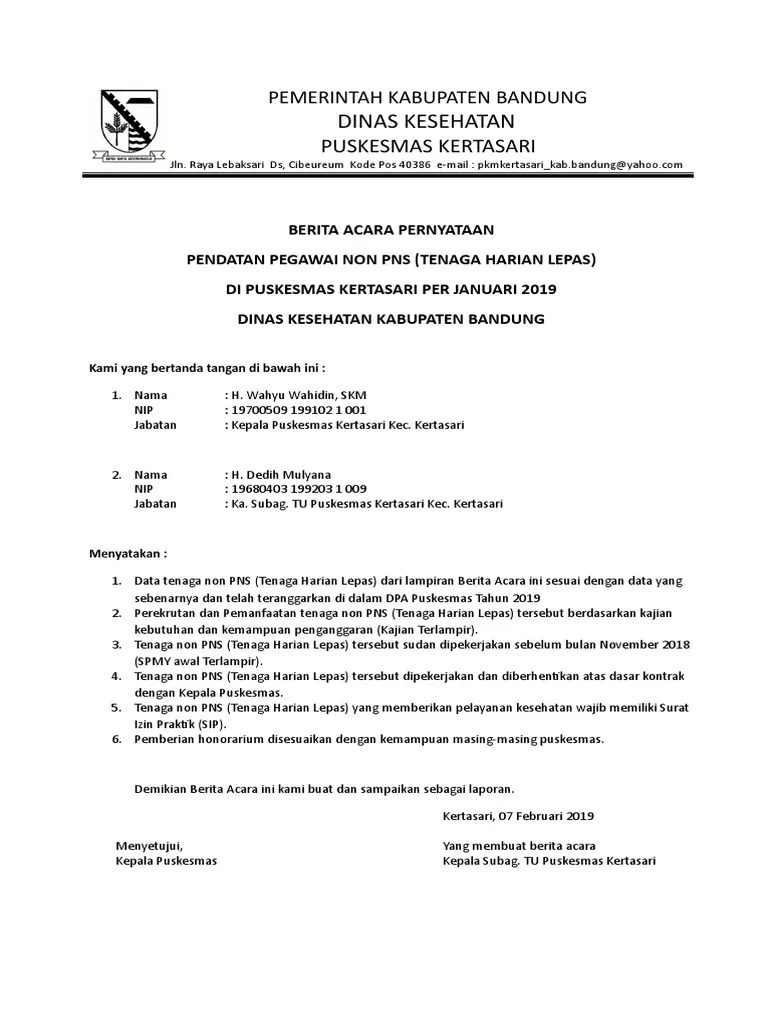 Berita Acara Pernyataan Usulan THL | PDF