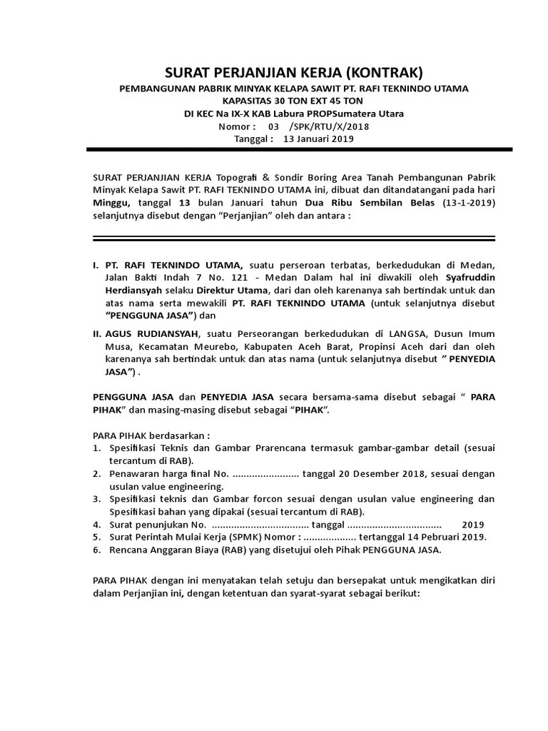 PERJANJIAN PEMBANGUNAN PABRIK KELAPA SAWIT Agus Rudiansyah | PDF