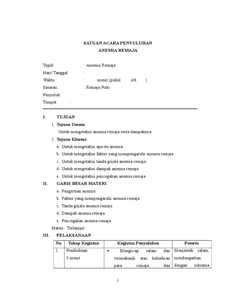 SAP Anemia Remaja | PDF
