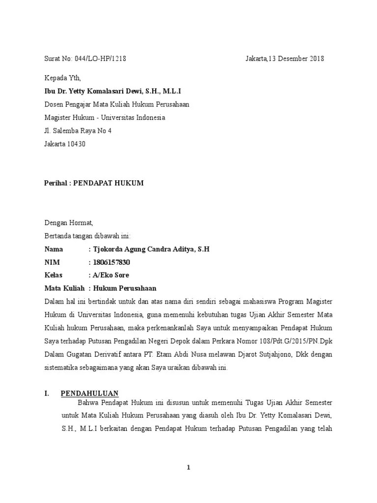 Legal Opinion Hukum Perusahaan | PDF